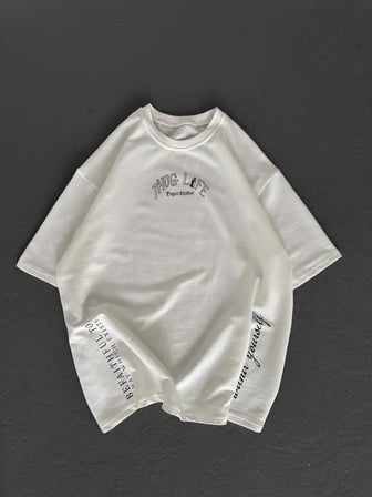 Erkek Kısa Kol Tişört Bisiklet Yaka Filistin Poşulu Baskılı T-Shirt - Beyaz