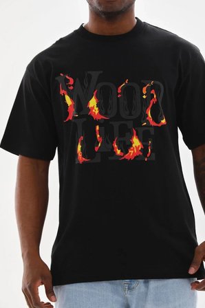 Erkek Baskılı T-Shirt Kısa Kol Bisiklet Yaka Rahat Kalıp Tişört - Siyah