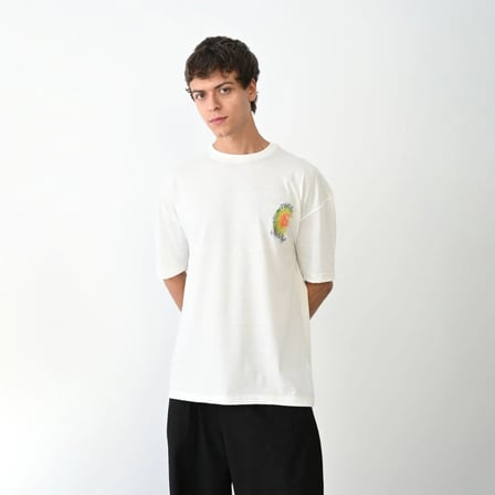 Erkek Kısa Kol Yazlık Tişört Bisiklet Yaka Baskılı Oversize T-Shirt - Beyaz