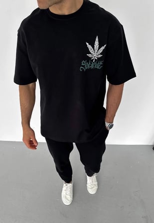 Erkek Baskılı T-Shirt Kısa Kol Bisiklet Yaka Regular Fit Rahat Kalıp Günlük Tişört - Siyah