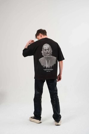 Kadın Baskılı T-Shirt Kısa Kol Bisiklet Yaka Oversize Rahat Kalıp Günlük Tişört   - Siyah
