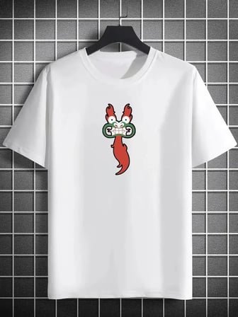 Erkek Baskılı T-Shirt Kısa Kol Bisiklet Yaka Regular Fit Rahat Kalıp Günlük Tişört- Beyaz