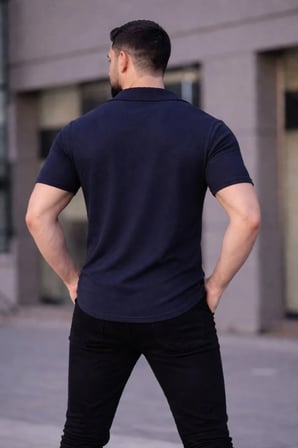 Erkek Waffle Kumaş Açık Yakalı Düğmeli Regular Fit Gömlek 2’li Set Lacivert-Gri
