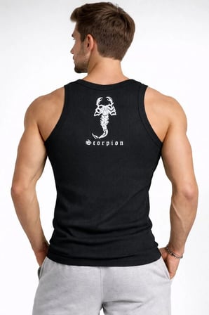Erkek Spor Slimfit Fitilli Kaşkorse Arka Basklı Atlet 2'li Set Siyah-Beyaz