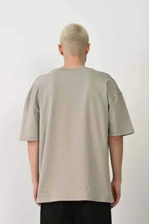 Erkek Baskılı T-Shirt Kısa Kol Bisiklet Yaka Rahat Kalıp Tişört - Boyalı Gri