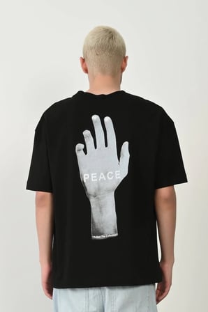 Erkek Baskılı T-Shirt Kısa Kol Bisiklet Yaka Rahat Kalıp Tişört - Siyah