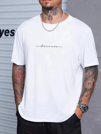 Erkek Baskılı T-Shirt Kısa Kol Bisiklet Yaka Regular Fit Rahat Kalıp Tişört - Beyaz