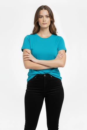 Kadın T-Shirt Bisiklet Yaka Slim Fit Likralı Tişört Yazlık Basic Body - Turkuvaz