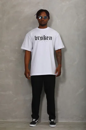 Erkek Baskılı T-Shirt Kısa Kol Bisiklet Yaka Regular Fit Rahat Kalıp Günlük Tişört - Beyaz