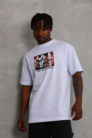 Erkek Baskılı T-Shirt Kısa Kol Bisiklet Yaka Regular Fit Rahat Kalıp Günlük Tişört - Beyaz