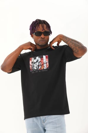 Erkek Baskılı T-Shirt Kısa Kol Bisiklet Yaka Regular Fit Rahat Kalıp Günlük Tişört - Siyah