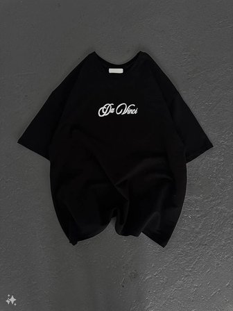 Kadın Baskılı T-Shirt Kısa Kol Bisiklet Yaka Oversize Rahat Kalıp Günlük Tişört - Siyah