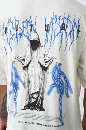 Erkek Kısa Kol Yazlık Tişört Bisiklet Yaka Baskılı Oversize T-Shirt -  Beyaz