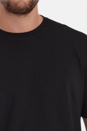 Erkek Düz T-Shirt Kısa Kol Bisiklet Yaka Regular Fit Rahat Kalıp Günlük Tişört - Siyah