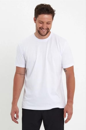 Erkek Düz T-Shirt Kısa Kol Bisiklet Yaka Regular Fit Rahat Kalıp Günlük Tişört - Beyaz