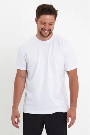 Erkek Düz T-Shirt Kısa Kol Bisiklet Yaka Regular Fit Rahat Kalıp Günlük Tişört - Beyaz