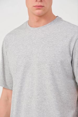 Erkek Düz T-Shirt Kısa Kol Bisiklet Yaka Regular Fit Rahat Kalıp Günlük Tişört - Gri