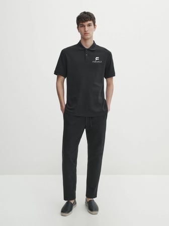 Erkek Pike Polo Yaka Tişört Düğmeli Baskılı T-Shirt - Beyaz