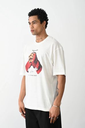 Erkek Box Eldiven Baskılı T-Shirt Kısa Kol Bisiklet Yaka Tişört - Beyaz