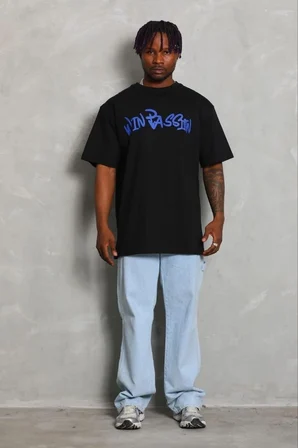 Erkek Baskılı T-Shirt Kısa Kol Bisiklet Yaka Regular Fit Tişört - Siyah