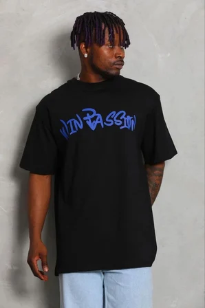 Erkek Baskılı T-Shirt Kısa Kol Bisiklet Yaka Regular Fit Tişört - Siyah