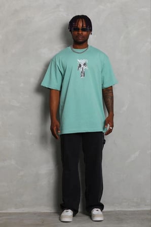 Erkek Baskılı T-Shirt Kısa Kol Bisiklet Yaka Regular Fit Tişört - Mint Yeşili
