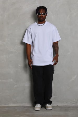 Erkek Düz Yazlık Kısa Kol Tişört Bisiklet Yaka Oversize T-Shirt - Beyaz