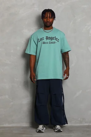 Erkek Kısa Kol Tişört Bisiklet Yaka KANAT Baskılı Oversize T-Shirt - Mint Yeşili