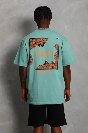 Erkek Baskılı Tişört Kısa Kol Bisiklet Yaka Oversize T-Shirt - Mint Yeşili