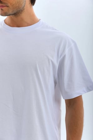 Erkek Düz Yazlık Kısa Kol Tişört Bisiklet Yaka Oversize T-Shirt - Beyaz