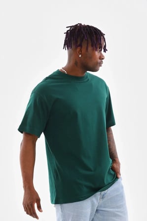Erkek Düz Yazlık Kısa Kol Tişort Bisiklet Yaka Oversize T-Shirt - Koyu Yeşil