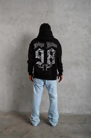 Erkek 98 Baskılı Kapüşonlu 3 iplik pamuklu hoodie Sweatshirt - Siyah