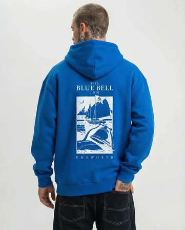 Erkek Baskılı Kapüşonlu Cepli Hoodie 3 İplik Pamuklu Sweatshirt - Saks Mavisii