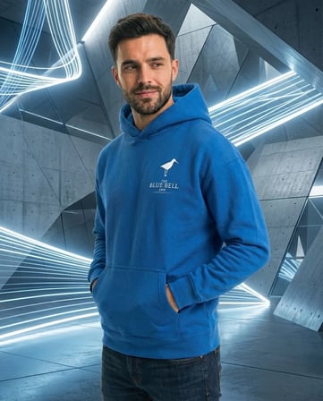 Erkek Baskılı Kapüşonlu Cepli Hoodie 3 İplik Pamuklu Sweatshirt - Saks Mavisii