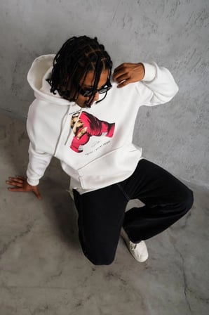 Erkek Kapüşonlu Cepli Boks Eldiven Baskılı 3 İplik Sweatshirt Hoodie - Beyaz