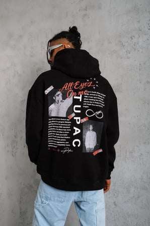 Erkek 3 İplik Pamuklu Kapüşonlu Baskılı Cepli Oversize Sweatshirt Hoodie - Siyah
