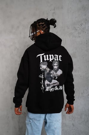 Erkek Kapüşonlu Kanguru Cepli Sweatshirt 3 İplik Pamuklu Baskılı Hoodie - Siyah