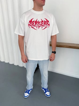 Erkek Kısa Kol Yazlık Tişört Bisiklet Yaka Baskılı Oversize T-Shirt - Beyaz