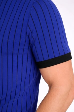 Erkek Polo Yaka Çizgili Tişört Kısa Kol Düğmeli Yazlık T-Shirt - Saks Mavisi