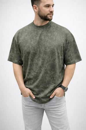 Erkek Premium Tişört OSY Yumuşak Dokulu Yıkamalı Oversize T-Shirt - Haki