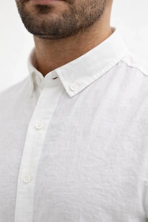 Erkek KETEN Kumaş Oversize Uzun Kollu Rahat Kalıp Gömlek - Beyaz