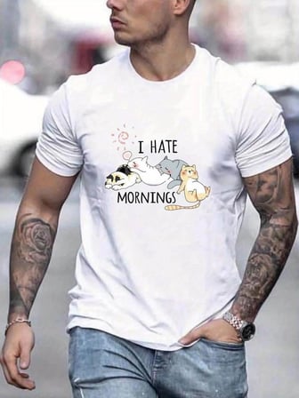 Erkek Baskılı T-Shirt Kısa Kol Bisiklet Yaka Regular Fit Rahat Kalıp Günlük Tişört - Beyaz