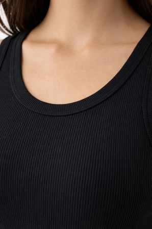 Kadın Fitilli Likralı Kaşkorse Atlet Vücuda Oturan Basic Şıklık - Siyah