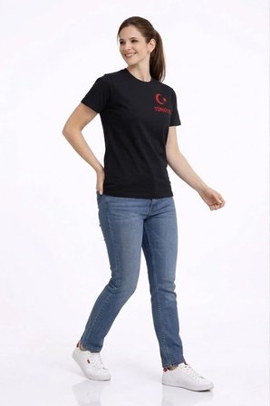 Kadın TÜRKİYE Ay Yıldız Baskılı Taraftar Forma T-Shirt - Siyah