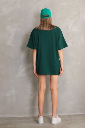 Kadın Regular Fit Tişört Bisiklet Yaka Yazlık Kısa Kol Basıc T-Shirt - Yeşil