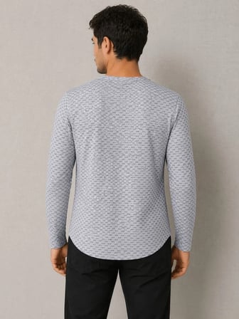 ErkekLikralı Dokulu Uzun Kollu Tişört Oval Kesim - Gri