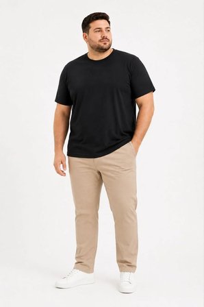 Erkek Battal Big Size Basic Tişört Bisiklet Yaka Rahat Kalıp T-Shirt - Siyah
