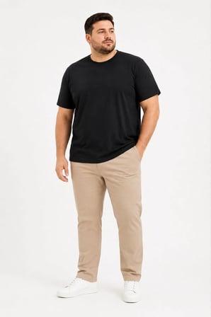 Erkek Battal Big Size Basic Tişört Bisiklet Yaka Rahat Kalıp T-Shirt - Siyah