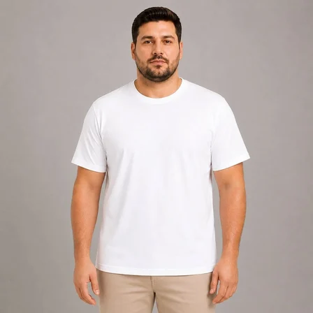 Erkek Battal Big Size Basic Tişört Bisiklet Yaka Rahat Kalıp T-Shirt - Beyaz
