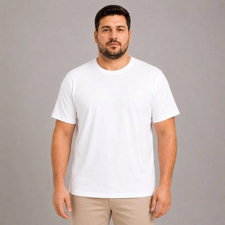 Erkek Battal Big Size Basic Tişört Bisiklet Yaka Rahat Kalıp T-Shirt - Beyaz